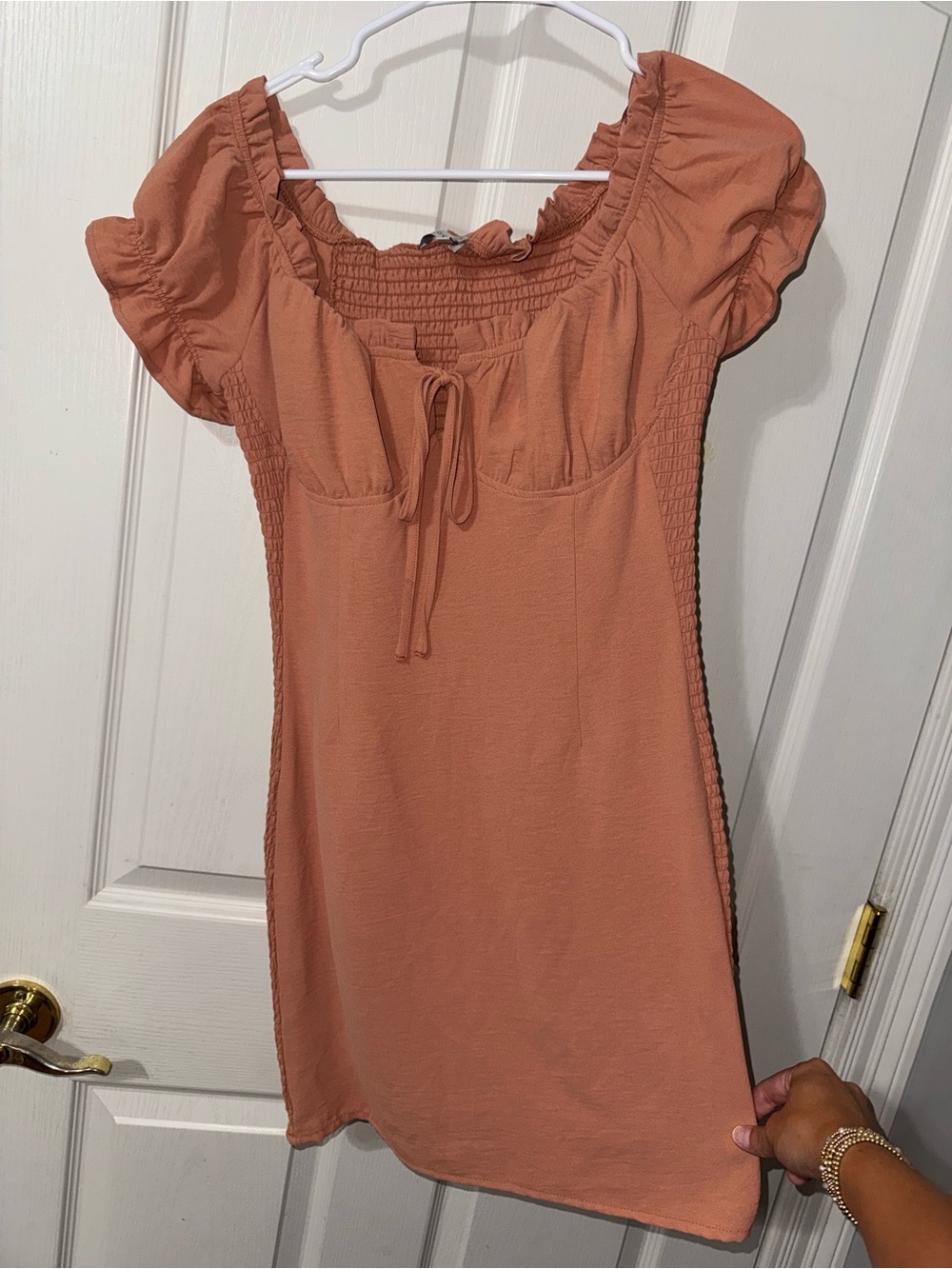 Women's Coral Tie-Front Smocked Mini Dress